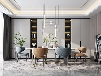 Light Luxury Dining Table and Chair Combination 3d model