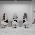 Modern Hair Salon Interior With White Cabinets Mirrors And Black Salon Chairs