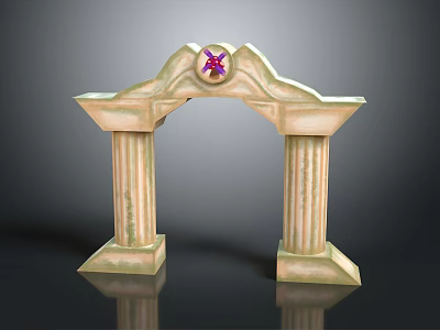 Detailed Architectural Stone Archway Structure With Decorative Columns And Purple Star Ornament 3d model