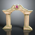 Detailed Architectural Stone Archway Structure With Decorative Columns And Purple Star Ornament