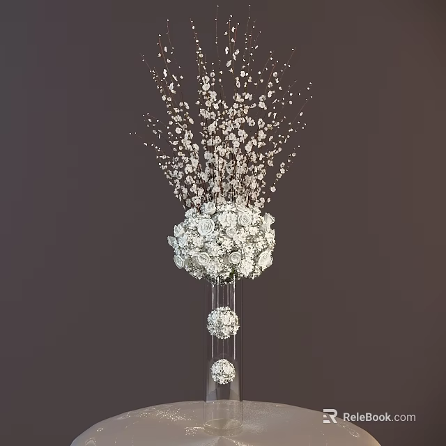 Elegant Vase With White Flowers And Crystal Beads For Home Decor 3d model 