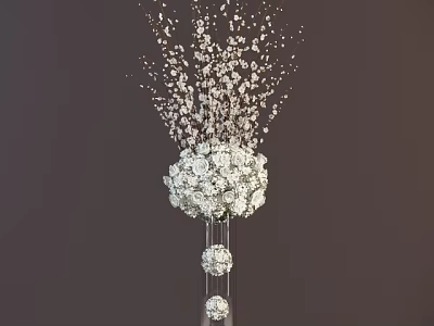 Elegant Vase With White Flowers And Crystal Beads For Home Decor 3d model