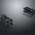Black Military Missiles Arranged in Groups on Dark Reflective Background