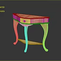 Light Colored Wooden Console Table With Curved Legs And Single Drawer Design 3d model