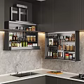 Modern Kitchen Wall Mounted Storage Rack With Condiment Bottles And Cooking Supplies