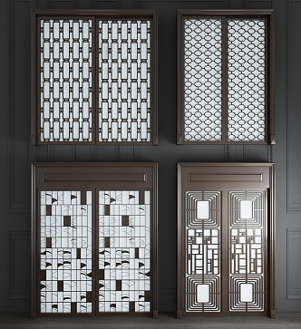 New Chinese-style sliding door 3d model