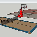 3D Basketball Court Design With Hoops Red And Beige Surfaces