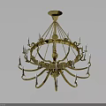 Luxurious Golden Candle Style Chandelier with Multiple Ornate Arms and Shiny Reflection