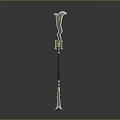 Ornate Decorative Staff Weapon with Intricate Metal Carving Red Shaft and Gemstone Inlays