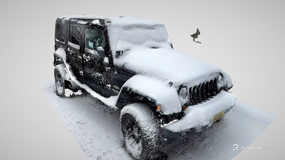 Snow Covered Black Jeep SUV Parked Outdoor In Winter Snowy Environment 3d model 