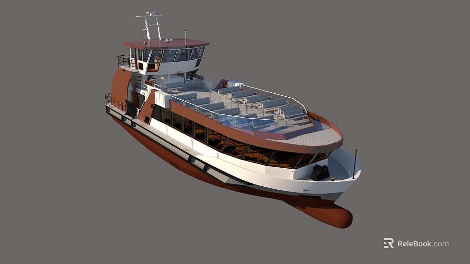 Luxury Modern Yacht With White And Brown Hull Upper Deck Seating Area 3d model 