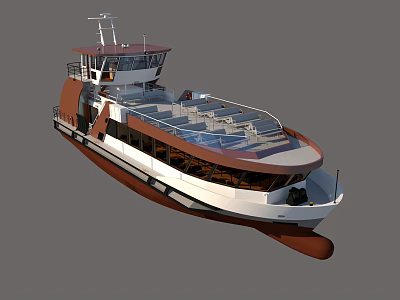 Luxury Modern Yacht With White And Brown Hull Upper Deck Seating Area 3d model