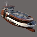 Luxury Modern Yacht With White And Brown Hull Upper Deck Seating Area