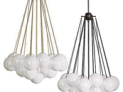 Modern Chandelier Design With Gold Black Chains And White Spherical Shades 3d model