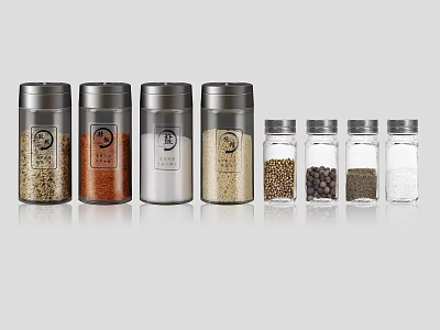 Assorted Modern Spice Bottles with Metal Lids and Transparent Bodies for Kitchen Seasoning 3d model