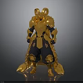 Golden Armor Character 3D Render With Shiny Gold Details And Black Accents