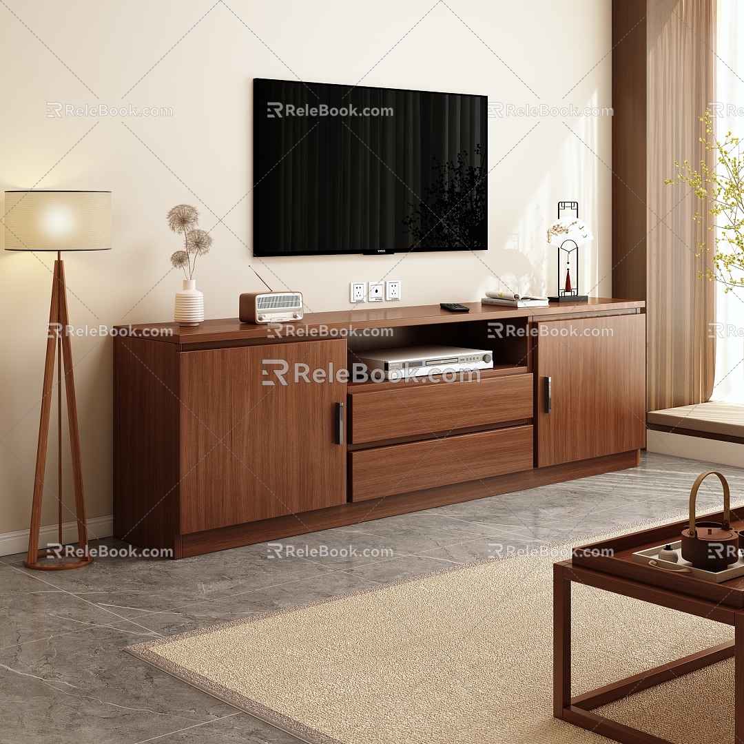 Antique TV Cabinet New Chinese Style TV Cabinet Solid Wood TV Cabinet Side Cabinet 3d model