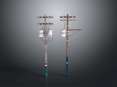 Two Electric Utility Poles With Crossarms Insulators And Electrical Wires 3d model
