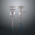 Two Electric Utility Poles With Crossarms Insulators And Electrical Wires