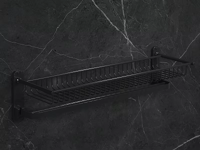 Black Wall Mounted Bathroom Shelf With Metal Grid Design On Marble Wall 3d model