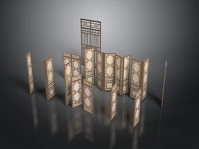 Chinese Style Wooden Folding Screens With Carved Patterns For Home Decor 3d model