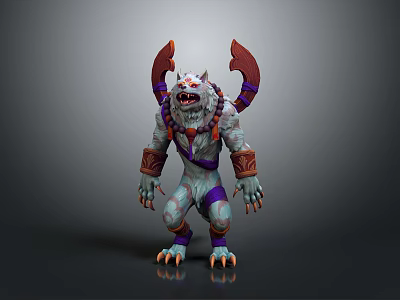 Wolf Headed Monster Game Character With Red Horns Purple Armor And Clawed Feet 3d model