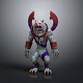 Wolf Headed Monster Game Character With Red Horns Purple Armor And Clawed Feet