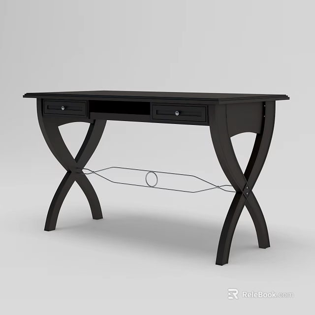 Black Modern Console Table with Drawers Crossed Legs and Lower Shelf 3d model 