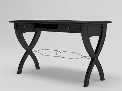 Black Modern Console Table with Drawers Crossed Legs and Lower Shelf 3d model