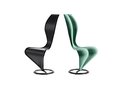 Modern Black and Green Single Chair with Curved Design and Circular Metal Base 3d model