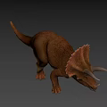 Detailed Brown Triceratops Dinosaur Model With Horns In Standing Pose