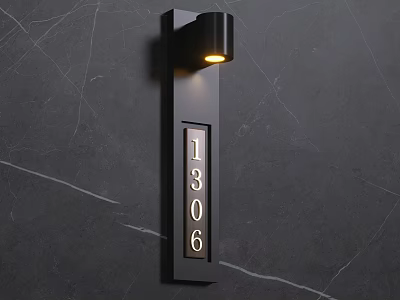 Modern House Number Plate With 1306 And Wall Lamp On Marble Wall 3d model