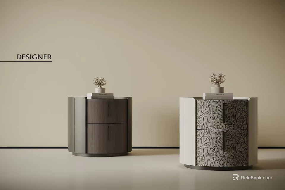 Modern Storage Cabinets With Wooden And Patterned Design Decorative Plants On Top 3d model 