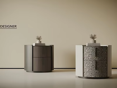 Modern Storage Cabinets With Wooden And Patterned Design Decorative Plants On Top 3d model