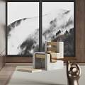 Modern Stone And Wooden Leisure Chair With Blanket By Mountain View Window