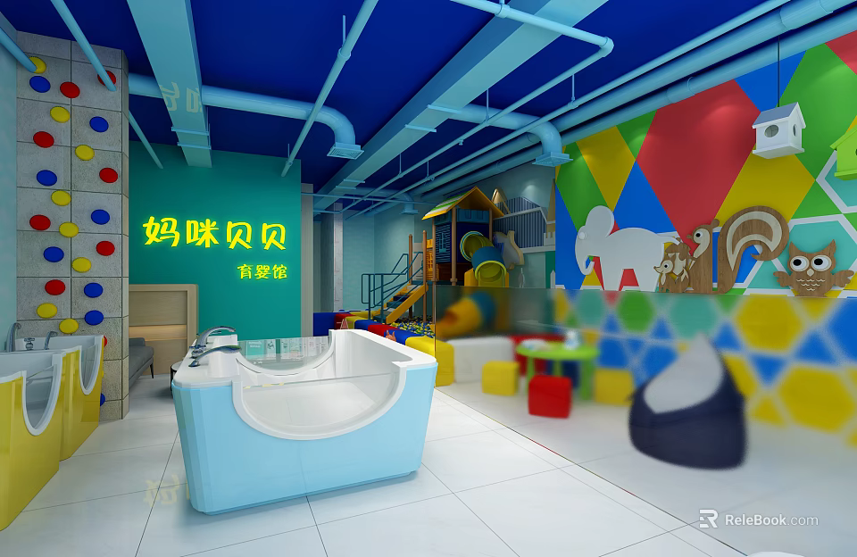 Colorful Baby Nursery Store With Play Area Changing Station And Toys 3d model 