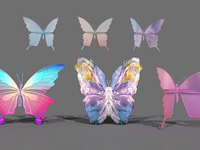 Colorful Decorative Butterflies With Iridescent Wings And Various Design Styles 3d model