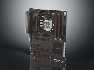 ASUS Motherboard Featuring CPU Socket RAM Slots And Heat Sink Design 3d model