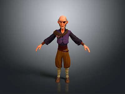 Animated 3D Character With Bald Head Purple Shirt Brown Pants And Open Arms 3d model