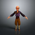 Animated 3D Character With Bald Head Purple Shirt Brown Pants And Open Arms