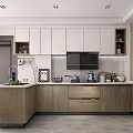 Modern Kitchen Interior Design With Wooden And White Cabinets Island Counter And Appliances