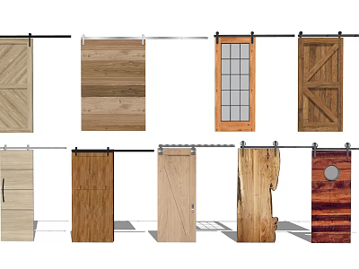 Barn Doors with Various Wooden Designs Panel Styles and Glass Inserts for Home Interiors 3d model