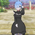 Anime Game Character Wearing Black Dress With Blue Eyes On Stone Path