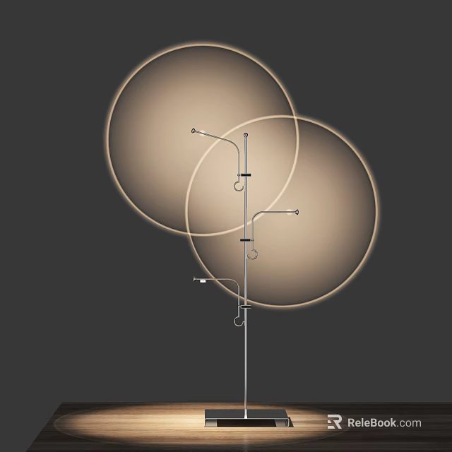 Modern Table Lamp With Double Circular Light Rings And Metal Stand 3d model 