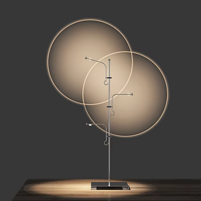 Modern Table Lamp With Double Circular Light Rings And Metal Stand 3d model