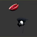 White Haired Character In Black Outfit With Glowing Red Circular Object On Gray Background
