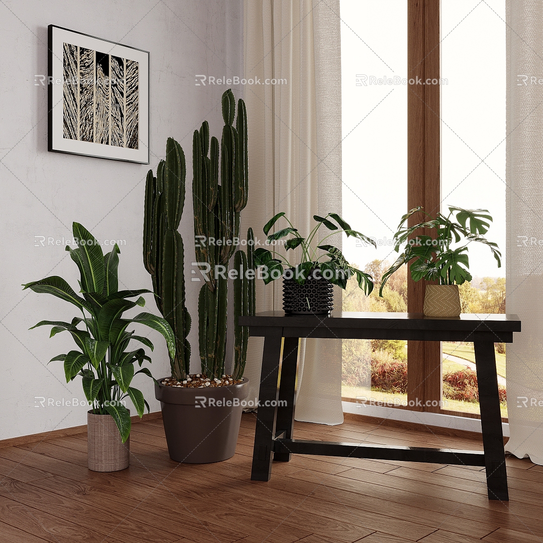 Green Plant Modern Green Plant Bamboo Tortoise Bonsai Cactus 3d model