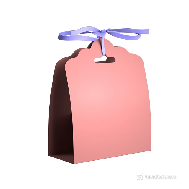 Pink Gift Bag with Blue Ribbon Paper Handle Hole Scalloped Top Edge for Daily Use 3d model 