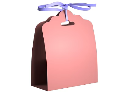 Pink Gift Bag with Blue Ribbon Paper Handle Hole Scalloped Top Edge for Daily Use 3d model