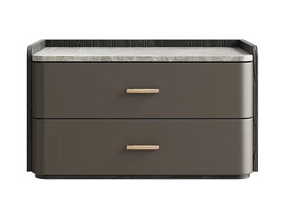 Modern Dark Gray Nightstand With Marble Top And Gold Drawer Handles 3d model